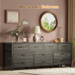 Huuger 63 Inch Dresser for Bedroom, Long Dresser with 10 Fabric Drawers, TV Stand for 55, 65, 70 Inch TV, Toy Storage Organizer for Closet, Rustic Brown