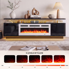 OneBlis 70" Fireplace TV Stand with Double LED Lights for TVs UP to 80", Electric Fireplace Entertainment Center with Storage Cabinets, TV Console for Living Room, Office, Black1