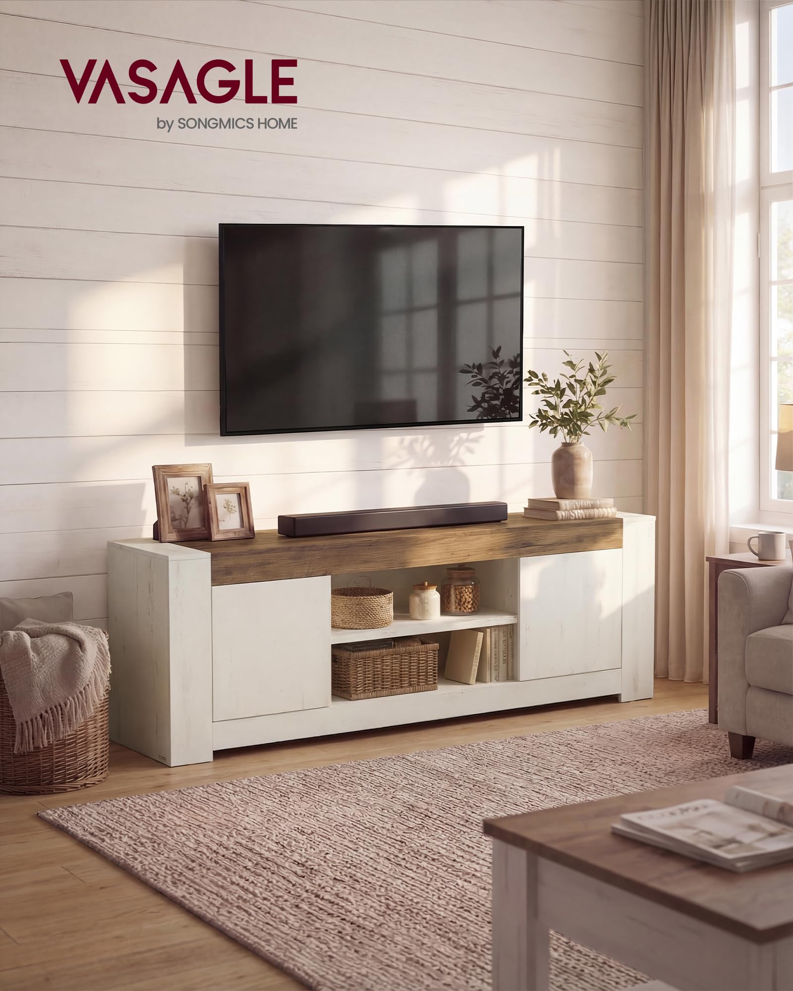 VASAGLE TV Stand, Farmhouse Entertainment Center with Storage Cabinets