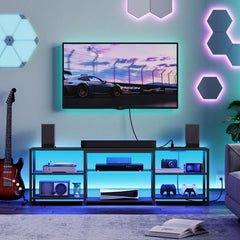 HOOBRO LED TV Stand for 75 Inch TVs with Charging Station, Gaming Entertainment Center with 3-Tier Open Storage, Long 70.1” Media TV Console Table, TV Stand for Living Room, Bedroom, Black BB22UDDS01