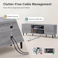YESHOMY Mid-Century Modern TV Stand, 58 Inch, Light Grey