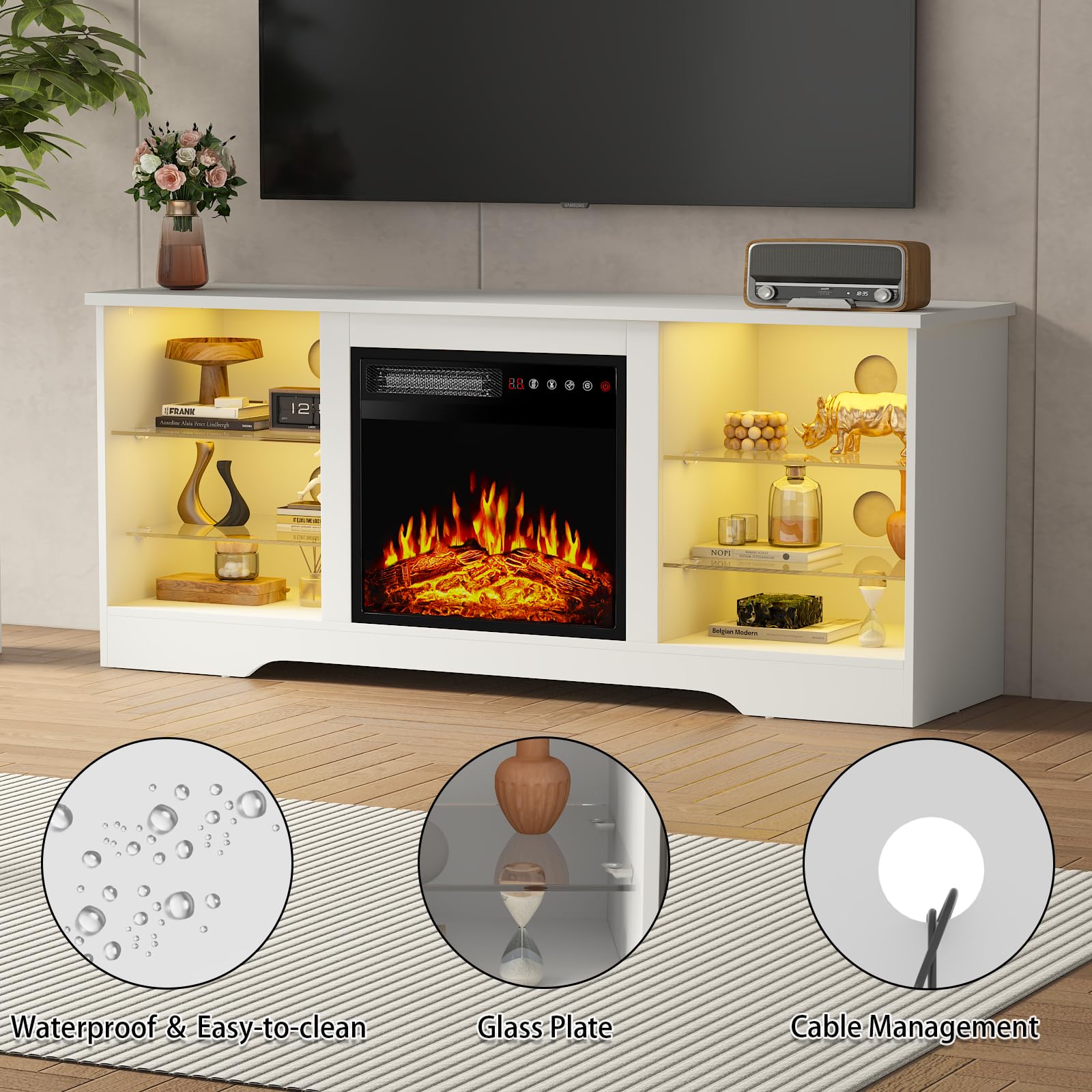 PRETZI Fireplace TV Stand with 36" Fireplace Up to 80" TVs for Living Room