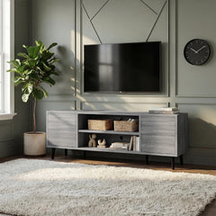 YESHOMY Mid-Century Modern TV Stand, 58 Inch, Light Grey