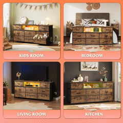 WLIVE LED Dresser TV Stand for 65 Inch TV, 8 Drawers, Rustic Brown