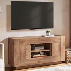 OKD 70" TV Stand for 80" TV, Thick Block Media Console, Antique White