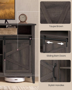 VASAGLE Tall Farmhouse TV Stand, Entertainment Center with Barn Doors, Storage Media Console Table for Living Room, 58.3 x 15.7 x 31.9 Inch, Rustic White and Honey Brown, LIRY Collection ULTV031W101S