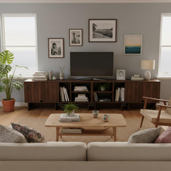 Modular TV Stand for Up to 100 Inch TV, Walnut Entertainment Center