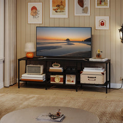 HOOBRO TV Stand with Power Outlets to 75 Inches, TV Console Table with Open Storage Shelves Cabinet, Industrial Media Entertainment Center for Living Room Bedroom, Rustic Brown and Black BF80DS01