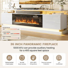 Nordivale 70" Fireplace TV Stand, Modern Entertainment Center for TVs Up to 80”, TV Console with Storage Cabinets, Media Console for Living Room, Black TV Stand and Black Fireplace