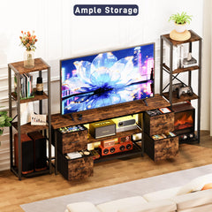 LED TV Stand Entertainment Center Bookshelf Combo with Charging Station