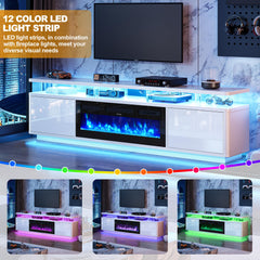 OneBlis 70" Fireplace TV Stand with Double LED Lights for TVs UP to 80", Electric Fireplace Entertainment Center with Storage Cabinets, TV Console for Living Room, Office, Black1