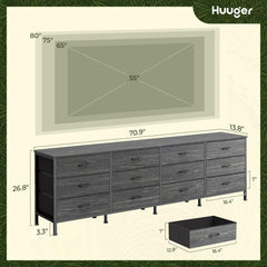 Huuger 70 Inch Dresser for Bedroom, TV Stand for 65, 75, 80 Inch TV, 12 Fabric Drawer Long Dresser, Large Entertainment Center for Bedroom, Wide Chest of Drawer with Storage, Rustic Brown