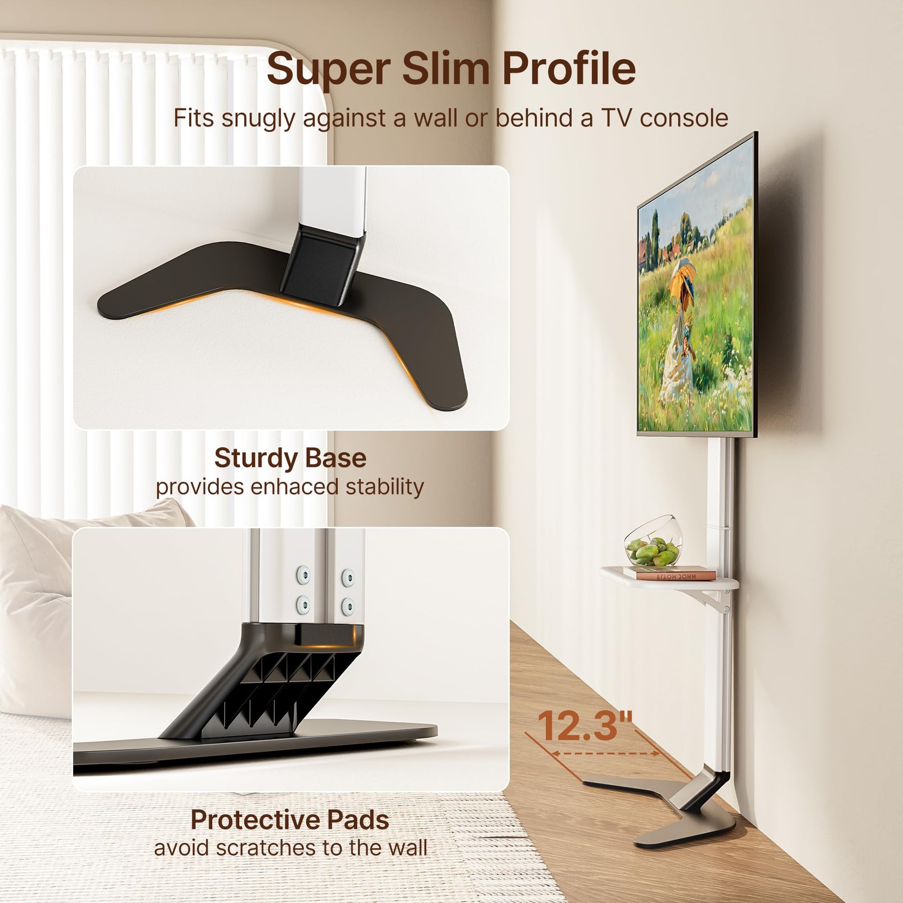 ECOTINY Tall Floor TV Stand for 37-86" TVs, Ultra Slim, Black