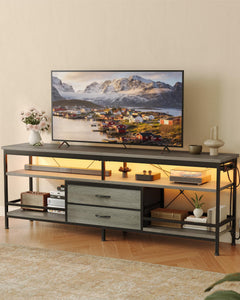 Lazzanto 63in TV Stand for 55-75in TVs, LED Lights, Charging Station, Black