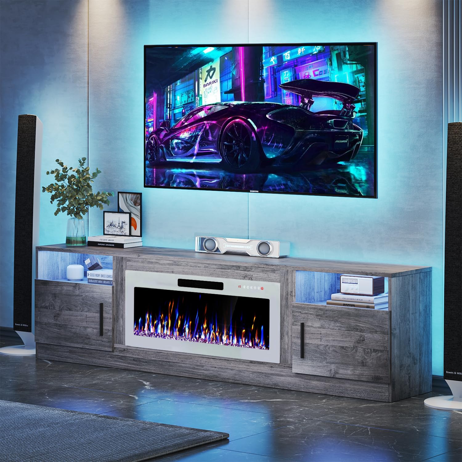 VITESSE 70”Fireplace TV Stand,Modern Entertainment Center Heating Fireplace