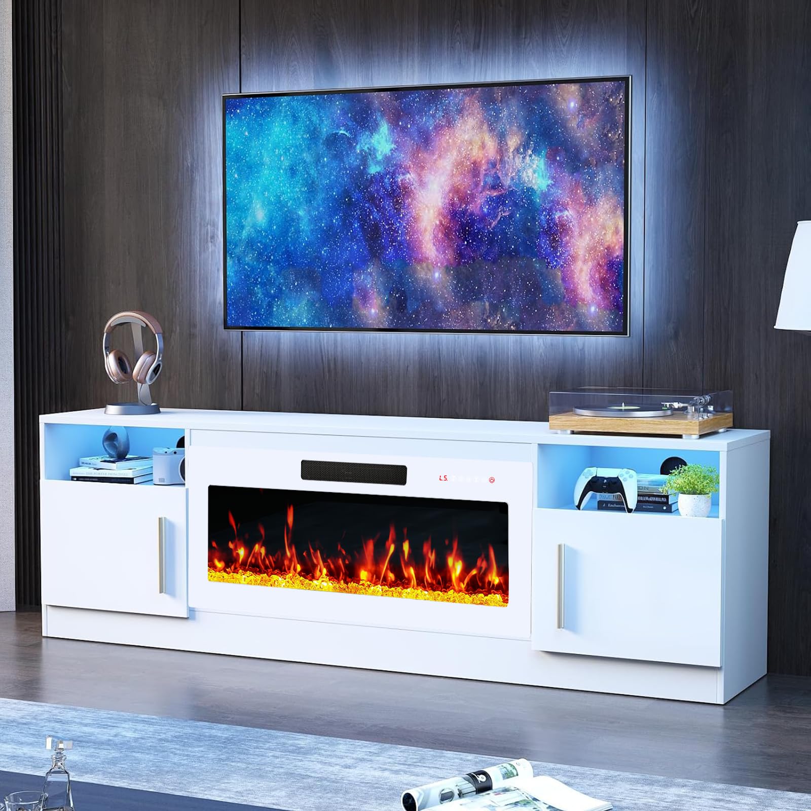 PRETZI Fireplace TV Stand with 36" Fireplace Up to 80" TVs for Living Room