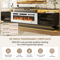 Nordivale 70" Fireplace TV Stand, Modern Entertainment Center for TVs Up to 80”, TV Console with Storage Cabinets, Media Console for Living Room, Black TV Stand and Black Fireplace