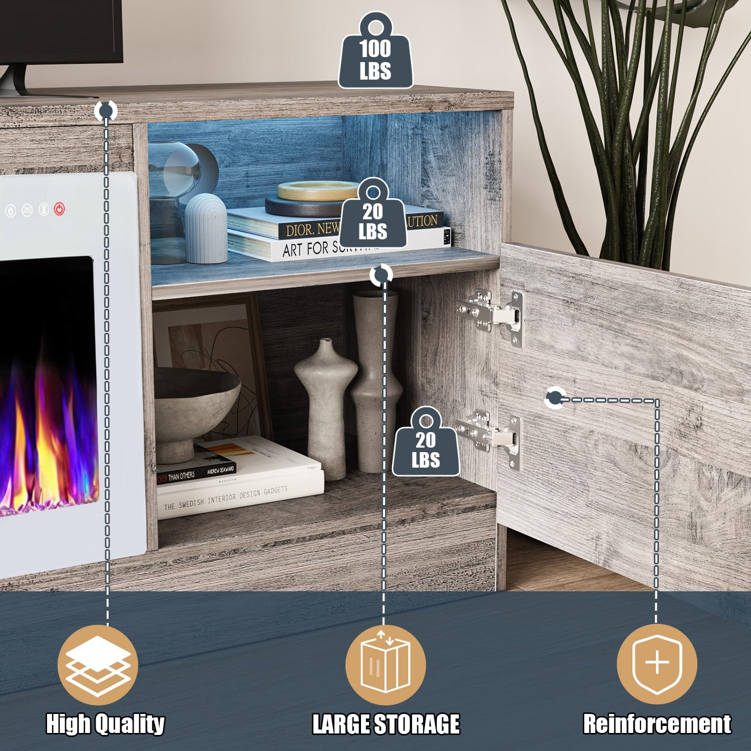 VITESSE 70”Fireplace TV Stand,Modern Entertainment Center Heating Fireplace