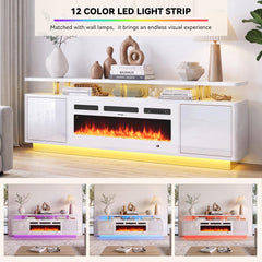 OneBlis 70" Fireplace TV Stand with Double LED Lights for TVs UP to 80", Electric Fireplace Entertainment Center with Storage Cabinets, TV Console for Living Room, Office, Black1