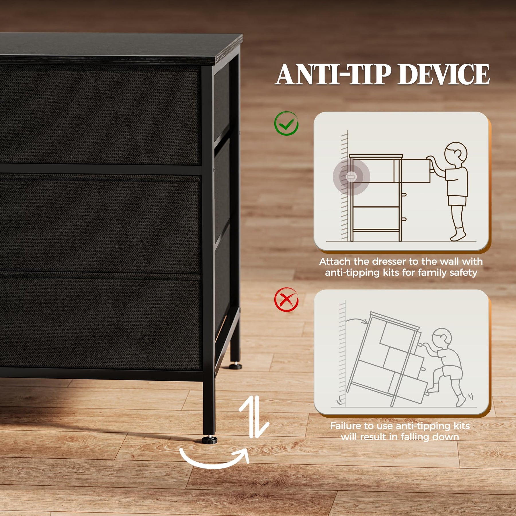Huuger 63 Inch Dresser for Bedroom, Long Dresser with 10 Fabric Drawers, TV Stand for 55, 65, 70 Inch TV, Toy Storage Organizer for Closet, Rustic Brown