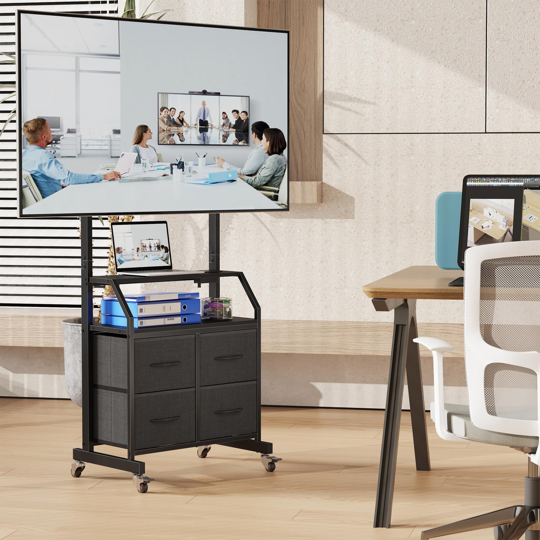 GYIIYUO Rolling TV Stand with Mount & 4 Fabric Drawers for 32-75 inch TVs
