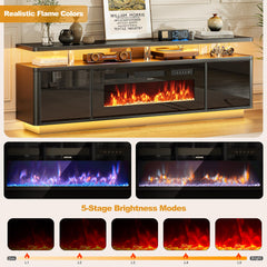 OneBlis 70" Fireplace TV Stand with Double LED Lights for TVs UP to 80", Electric Fireplace Entertainment Center with Storage Cabinets, TV Console for Living Room, Office, Black1