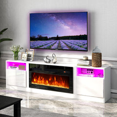 oneinmil Fireplace TV Stand with 36" Electric Fireplace, LED Light Entertainment Center, Modern Wood Texture Entertainment Stand with Highlight Storage Cabinet for TVs Up to 80", 70 inches, Black