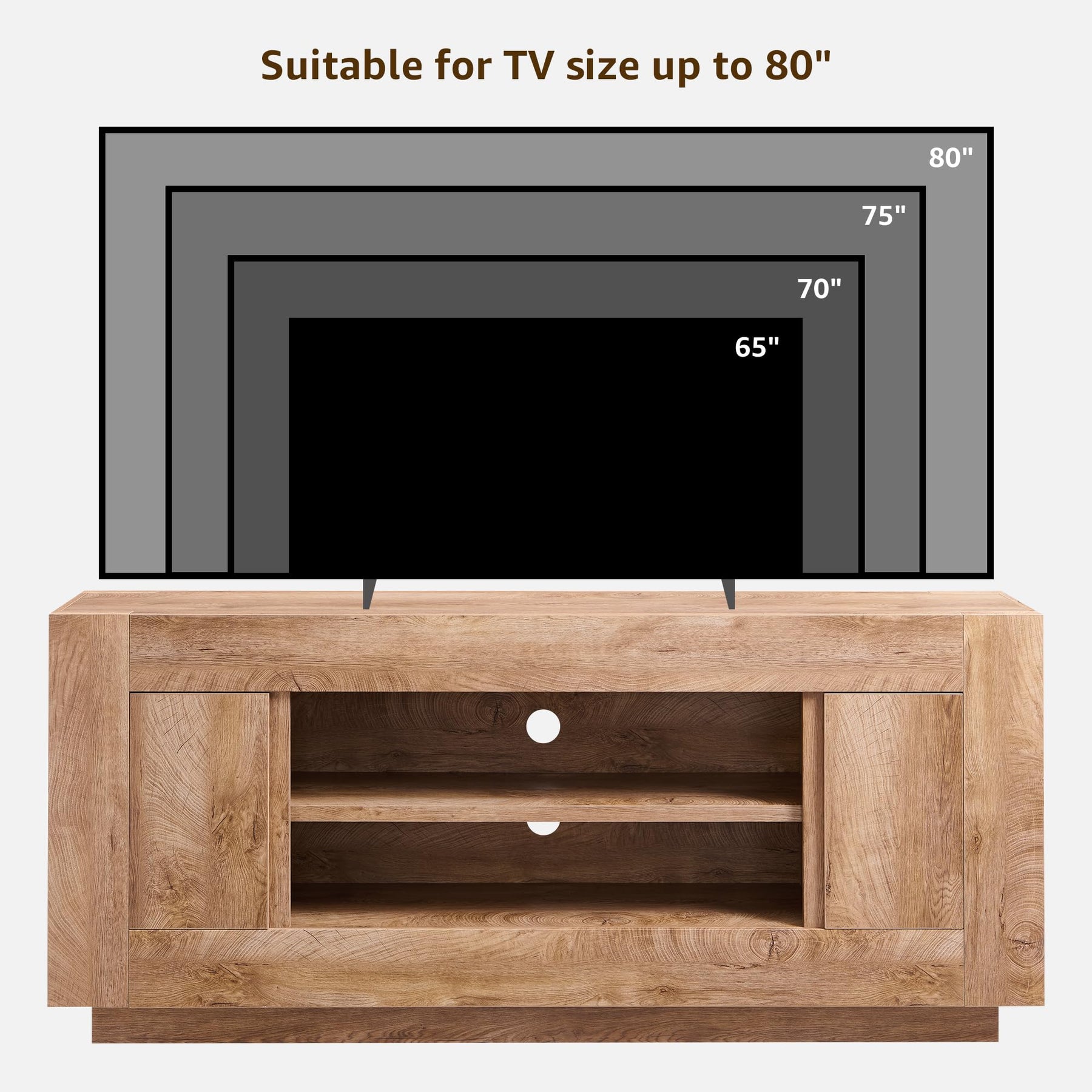 OKD 70" TV Stand for 80" TV, Thick Block Media Console, Antique White