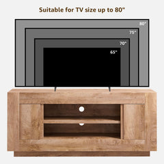 OKD 70" TV Stand for 80" TV, Thick Block Media Console, Antique White