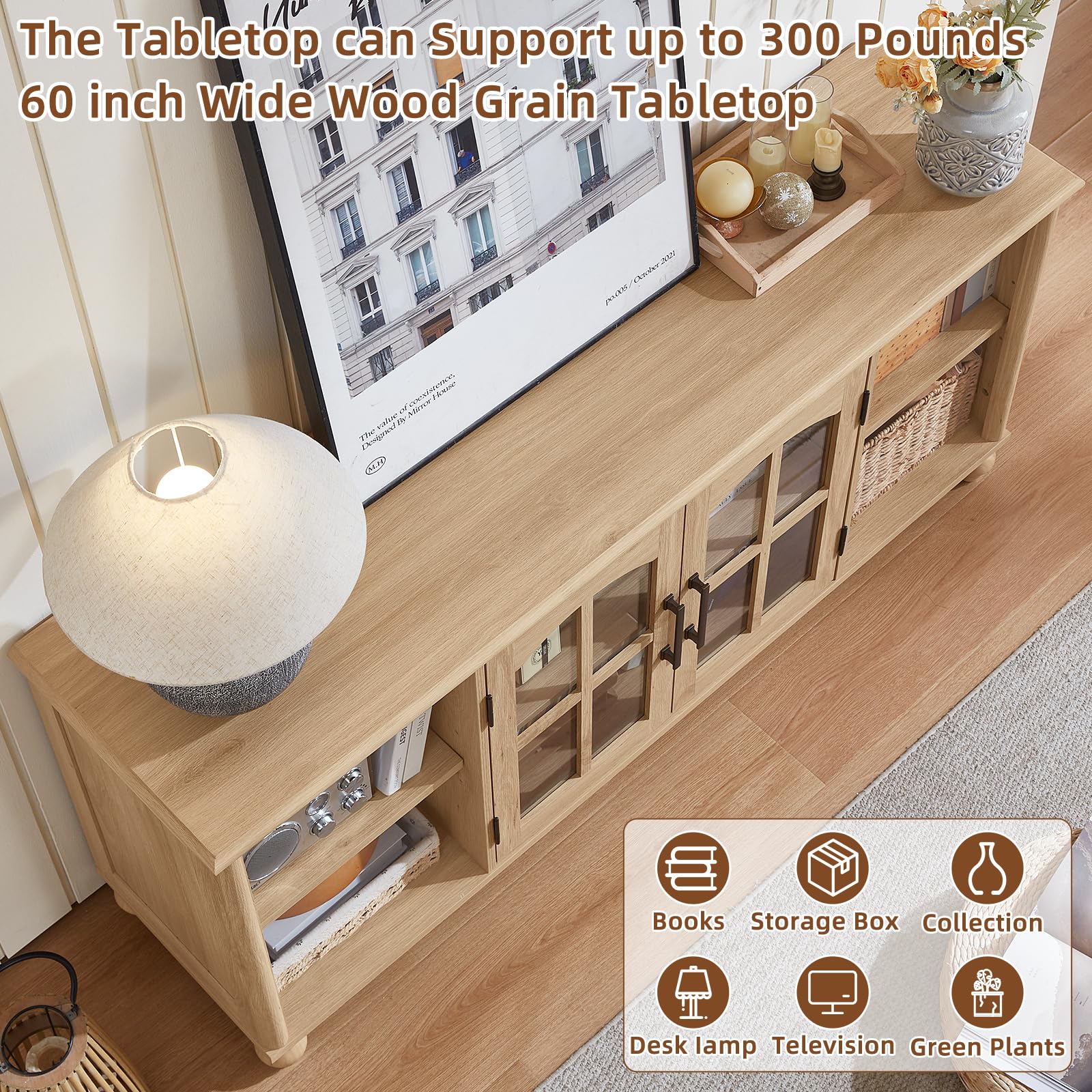 RWYHG Farmhouse TV Stand for 60 in TV, Entertainment Center for Living Room