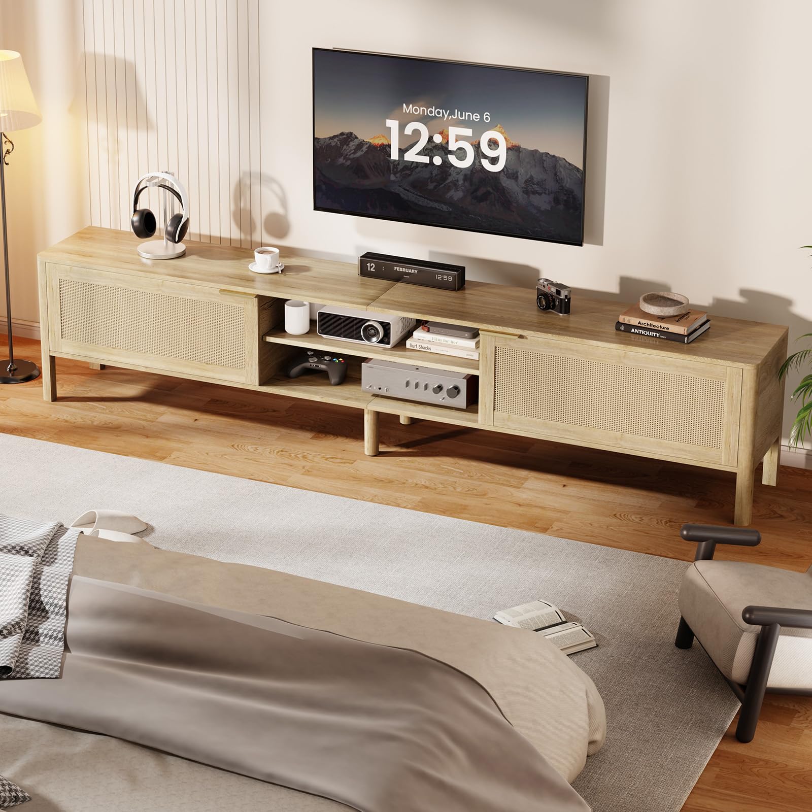 IKALIFE Rattan TV Stand for Living Room Walnut 58"