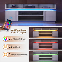 WLIVE Modern TV Stand for 75 Inch TV, 2 Tier Entertainment Center with RGB LED Lights & Storage Cabinets, Media TV Console Gaming Television Stands for Living Room, Bedroom, Black