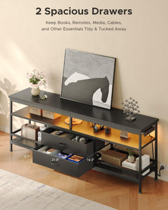 Lazzanto 63in TV Stand for 55-75in TVs, LED Lights, Charging Station, Black