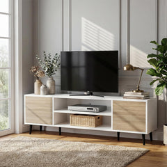 YESHOMY Mid-Century Modern TV Stand, 58 Inch, Light Grey