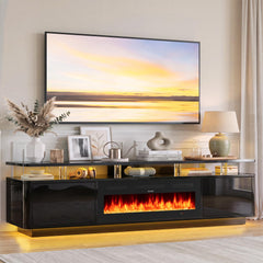 OneBlis 70" Fireplace TV Stand with Double LED Lights for TVs UP to 80", Electric Fireplace Entertainment Center with Storage Cabinets, TV Console for Living Room, Office, Black1