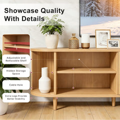 OneBlis 70" Mid Century Modern TV Stand, Wood TV Consoles with Sliding Doors and Power Outlet, Entertainment Center with Adjustable Shelves, Fluted TV Stands for Living Room, Walnut