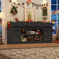 70" Large Farmhouse Tall TV Stand for 85/80/75/70 Inch TVs,4 Drawers,Brown