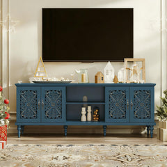 ARTPOWER 67" Retro TV Stand with Hollow Carved Doors for Living Room, Blue