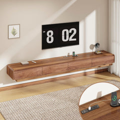 CayugaCrekrd 102.4'' Minimalist Floating TV Stand with Power Outlet, Modern Wall-Mounted Entertainment Center for TVs up to 100 Inches, Media Console with Rounded-Corner Design, Walnut and Black
