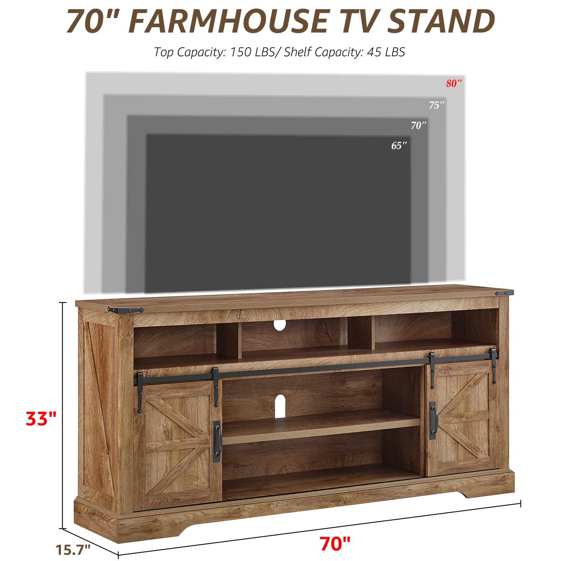 OKD 70" Farmhouse TV Stand for TVs up to 80", Antique White