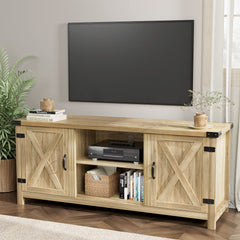 YESHOMY Modern Farmhouse TV Stand with Barn Door for 65 Inch TV, Gray Wash