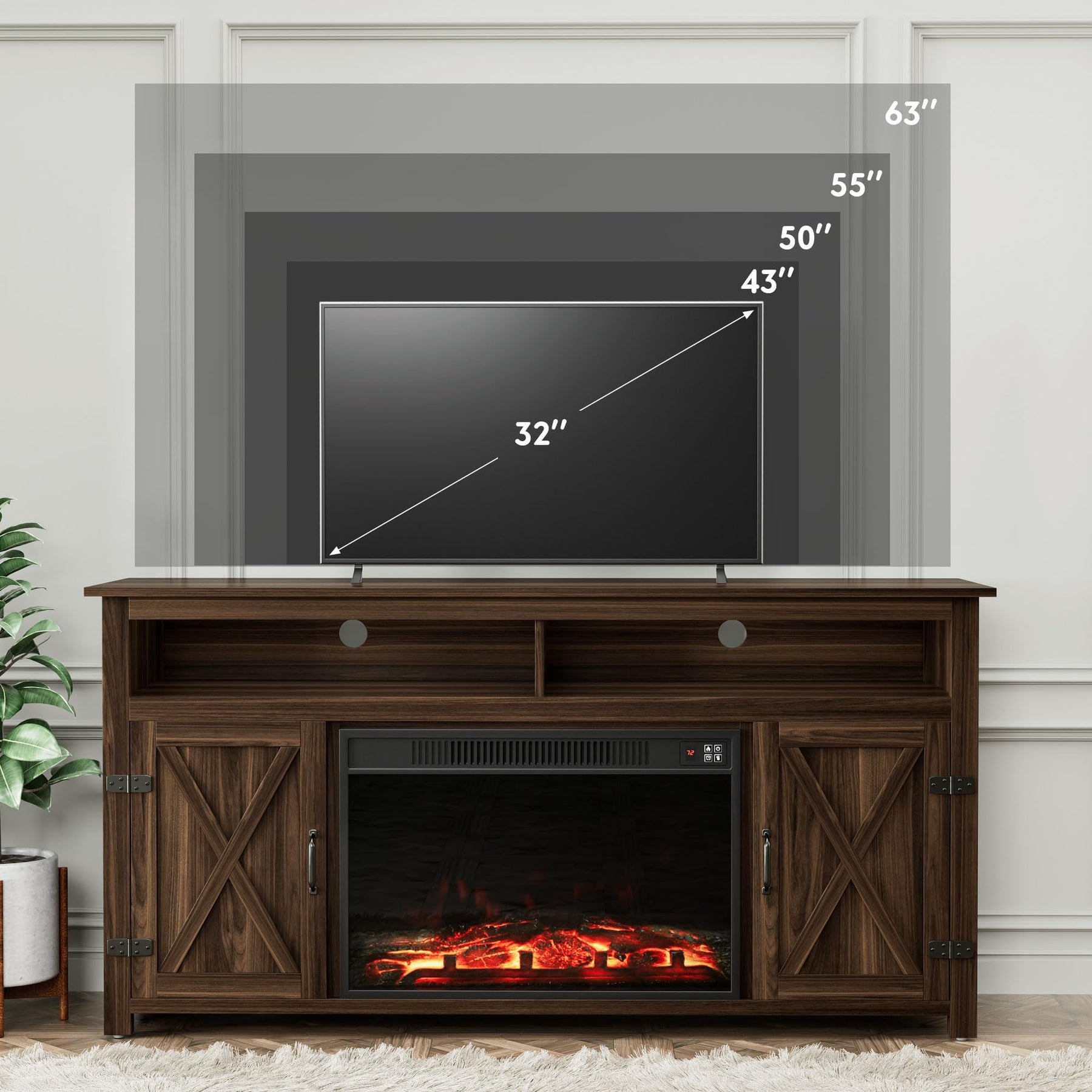 YESHOMY 58" Farmhouse TV Stand for TVs up to 65", Sliding Barn Doors, White