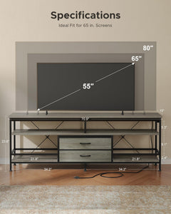 Lazzanto 63in TV Stand for 55-75in TVs, LED Lights, Charging Station, Black