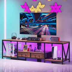NinPeen 63" W TV Stand with Mount,LED & Charging Station for 55,65,75" TV