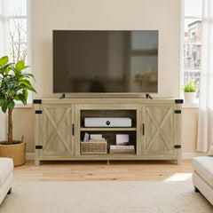 YESHOMY Modern Farmhouse TV Stand with Barn Door for 65 Inch TV, Gray Wash