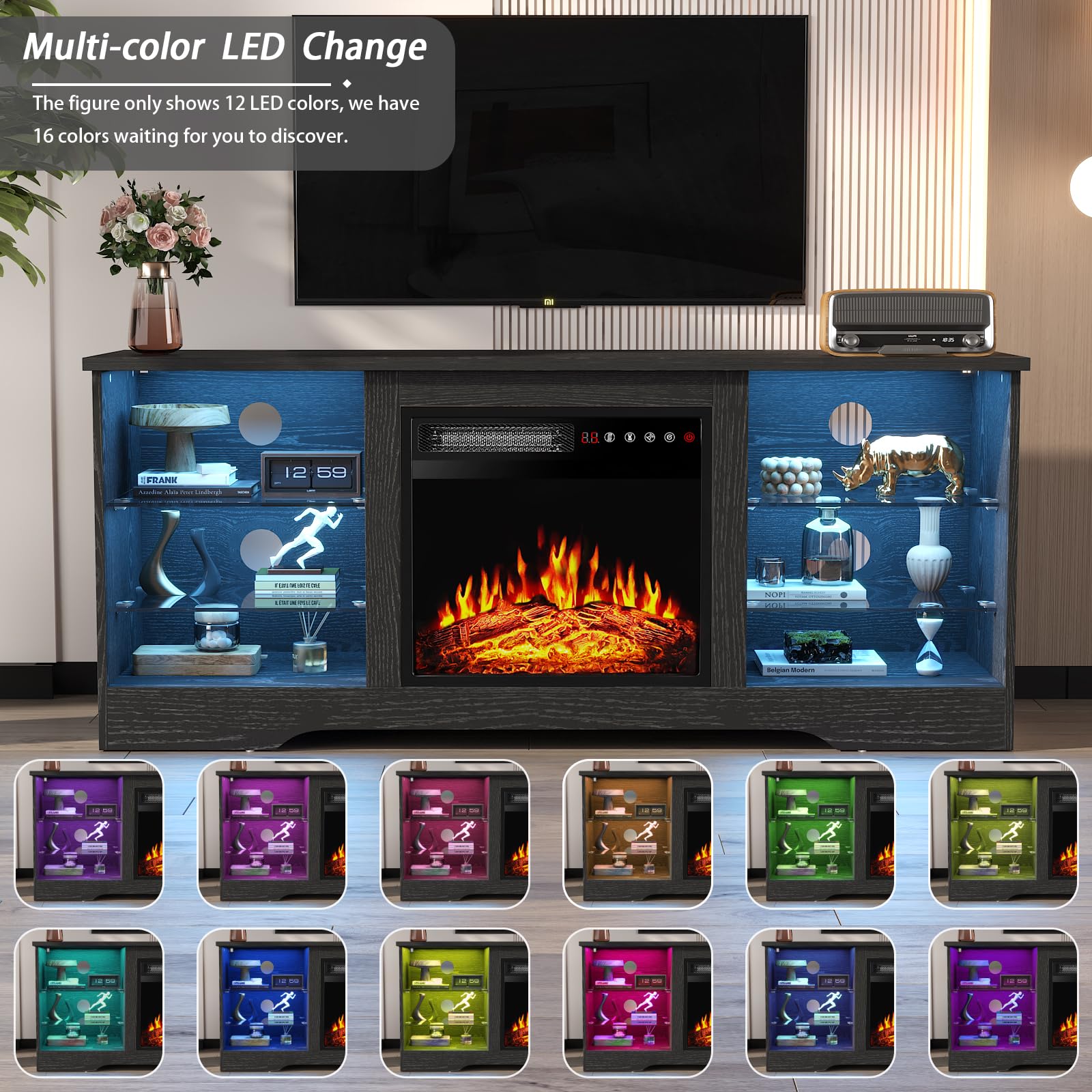 PRETZI Fireplace TV Stand with 36" Fireplace Up to 80" TVs for Living Room