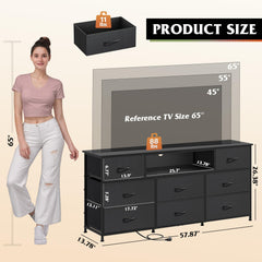 WLIVE LED Dresser TV Stand for 75 Inch TV, 12 Drawers, Black