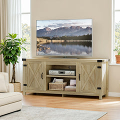 YESHOMY Modern Farmhouse TV Stand with Barn Door for 65 Inch TV, Gray Wash
