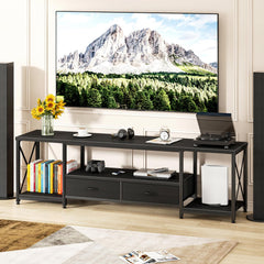 GYIIYUO TV Stand with Fabric Drawer - Entertainment Center and Industrial TV Console Table with Open Storage Shelves for Living Room, Bedroom - 55.1" Rustic Brown