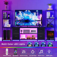 LED TV Stand Entertainment Center Bookshelf Combo with Charging Station